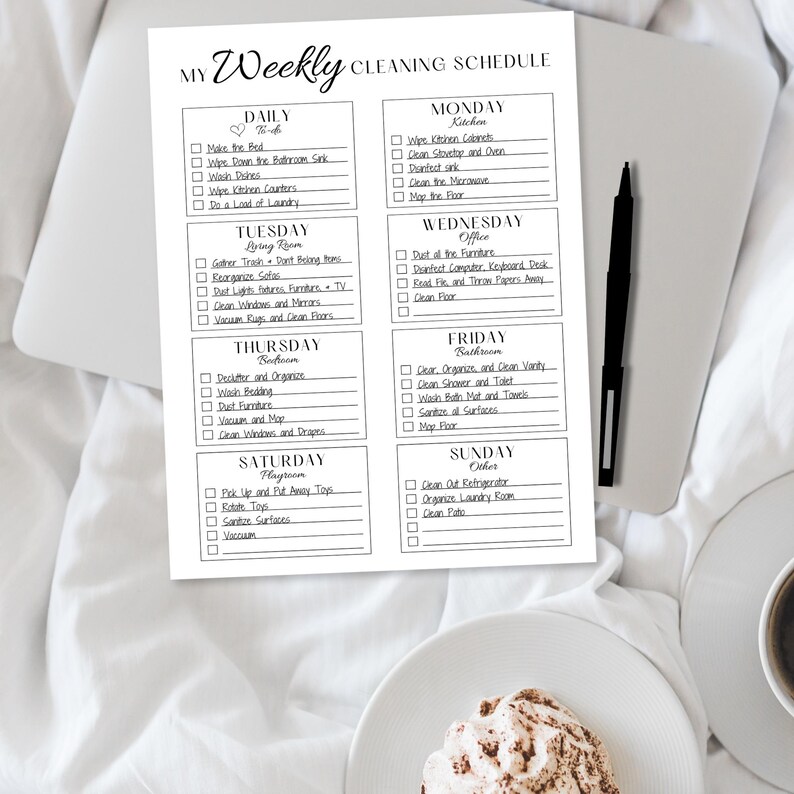Weekly Cleaning Schedule Printable, Daily Chore Chart (digital Download ...
