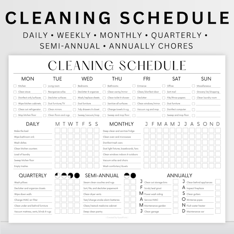 EDITABLE Cleaning Schedule PRINTABLE Cleaning Household Adult Chore ...