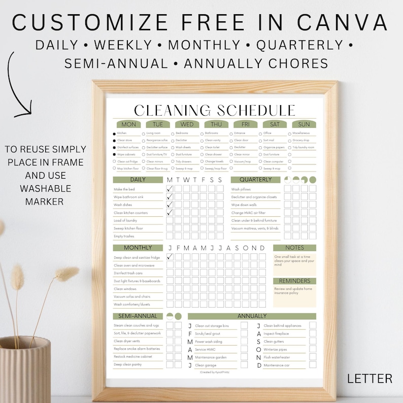 EDITABLE Cleaning Planner PRINTABLE Cleaning Household Chore Chart ...