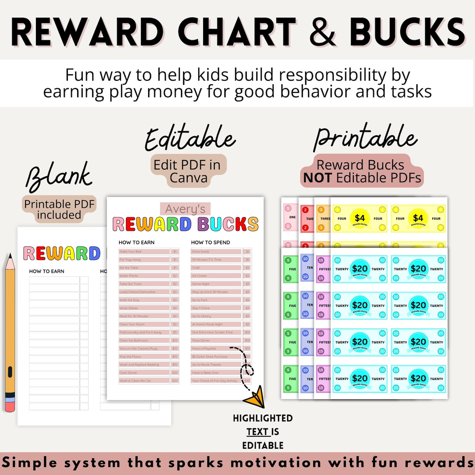 Kids Reward System Printable Behavior Chart Chore Chart Routine Tracker ...