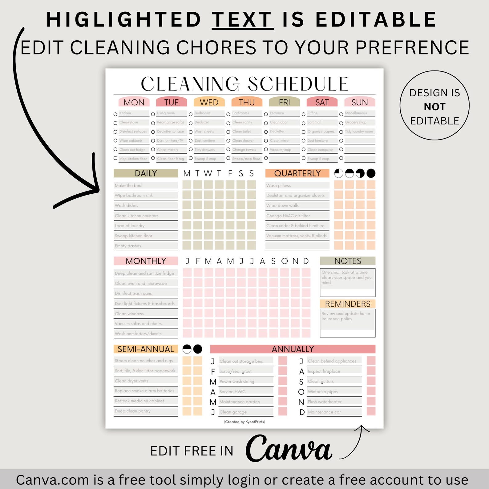EDITABLE Cleaning Schedule PRINTABLE Cleaning List Household Chore ...