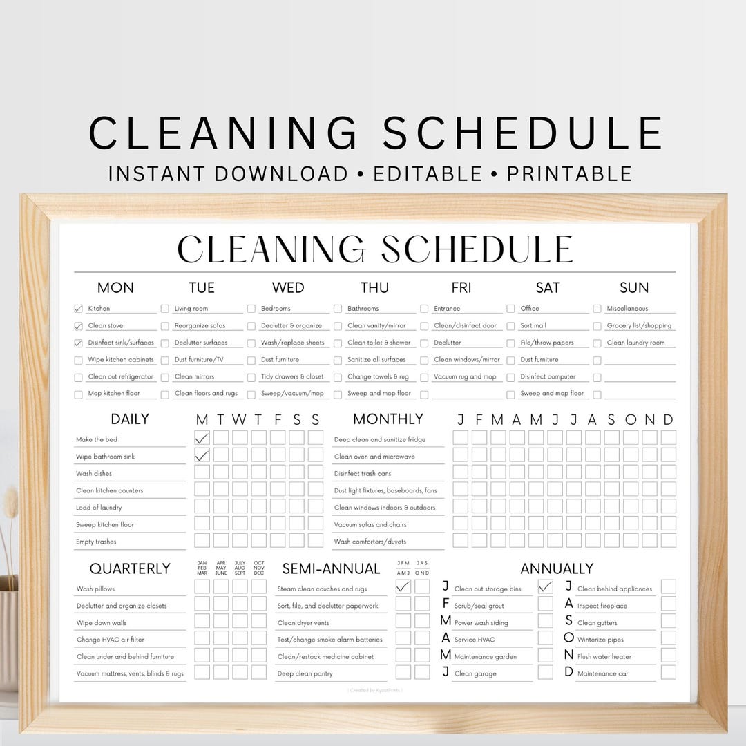 EDITABLE Cleaning Schedule PRINTABLE Cleaning List Household Chore