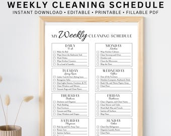 Weekly Cleaning Schedule Printable, Daily Chore Chart (Digital Download)