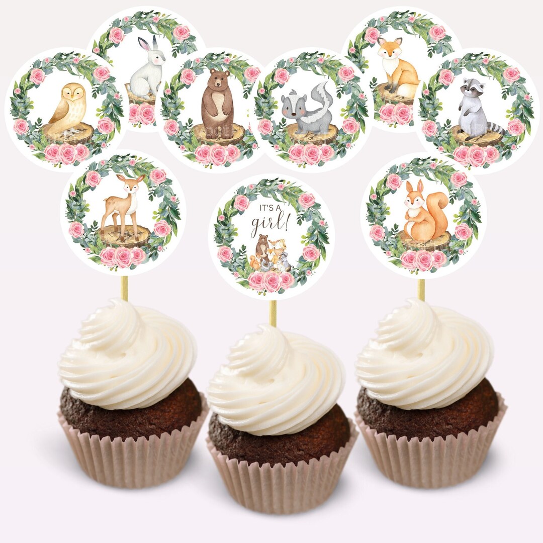 Woodland Animal Cupcake Topper Girl Woodland Baby Shower Decorations