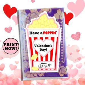 Kids Valentine Popcorn Tag, Printable Valentine&#39;s Day Card, School Classroom Boy Girl Poppin Valentine, Popcorn Bag Label, Instant Download