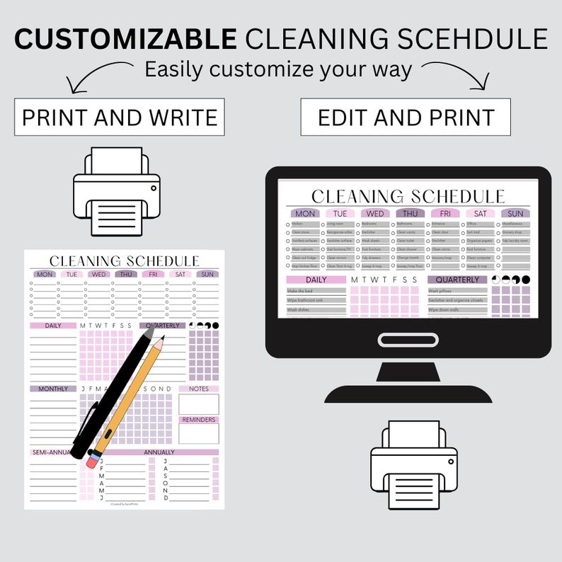 EDITABLE Cleaning Schedule PRINTABLE Cleaning Household Adult Chore ...