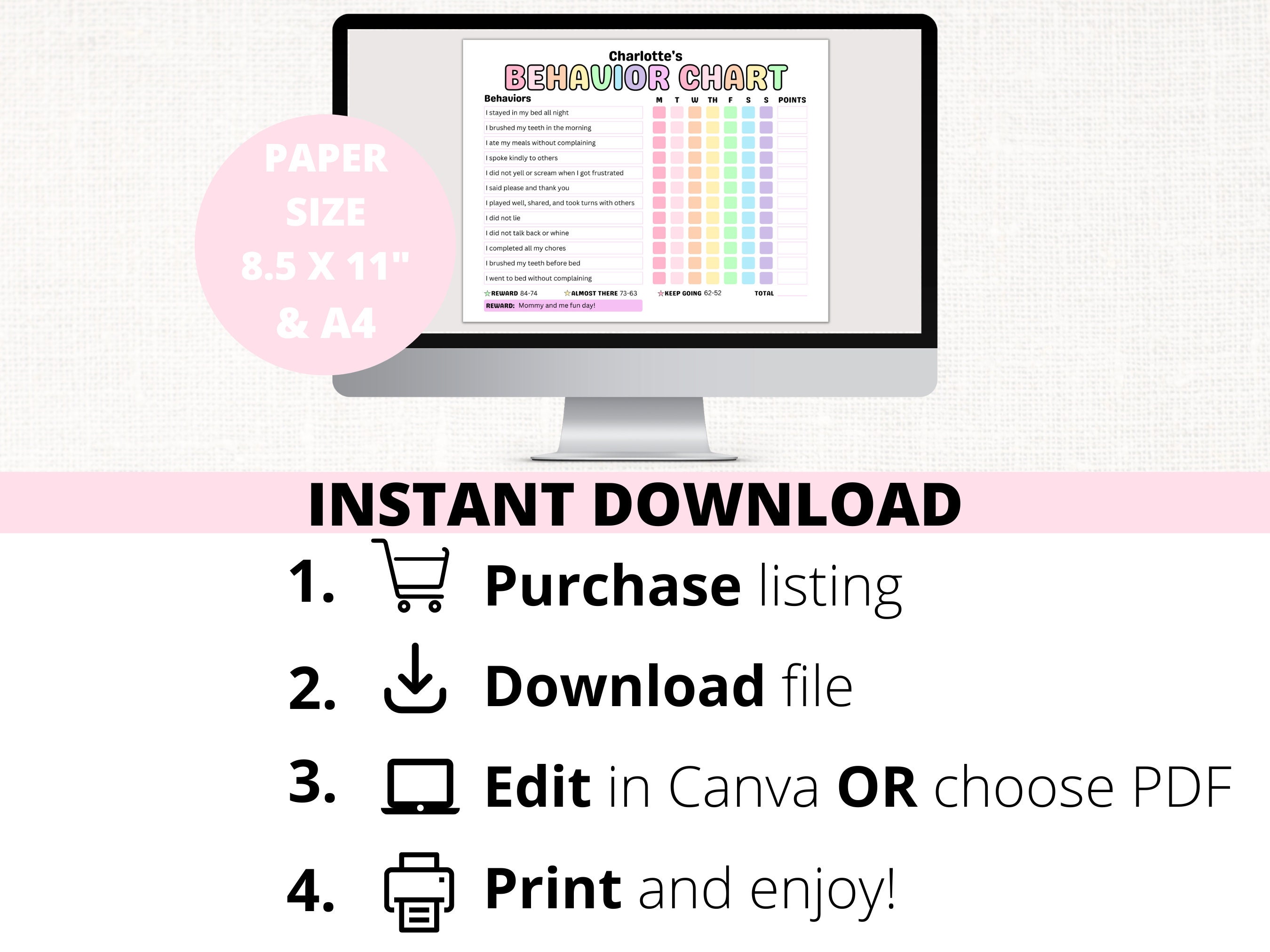 Kids Behavior Reward Chart PRINTABLE Behavior Tracker Behavior ...
