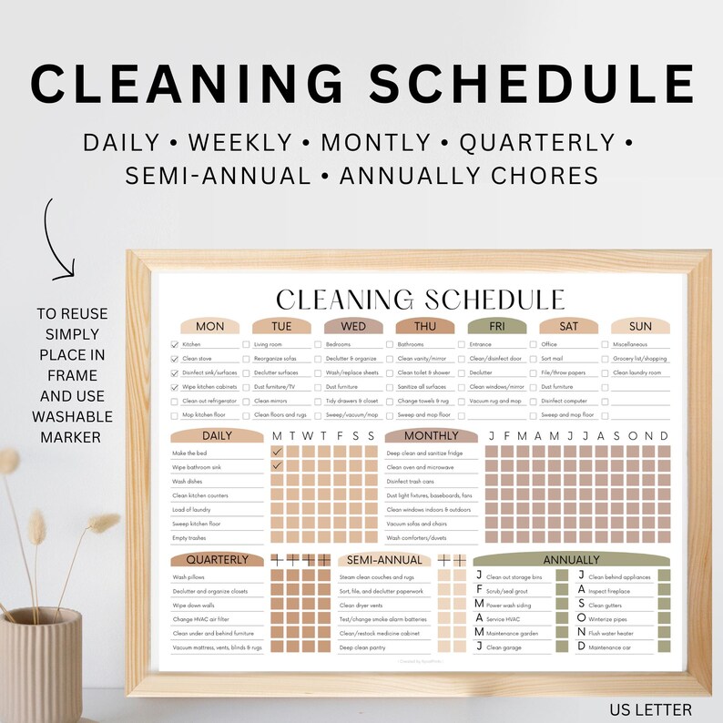 EDITABLE Cleaning Schedule PRINTABLE Cleaning List Household Chore ...