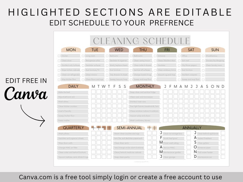 EDITABLE Cleaning Checklist PRINTABLE Cleaning Schedule List Household ...