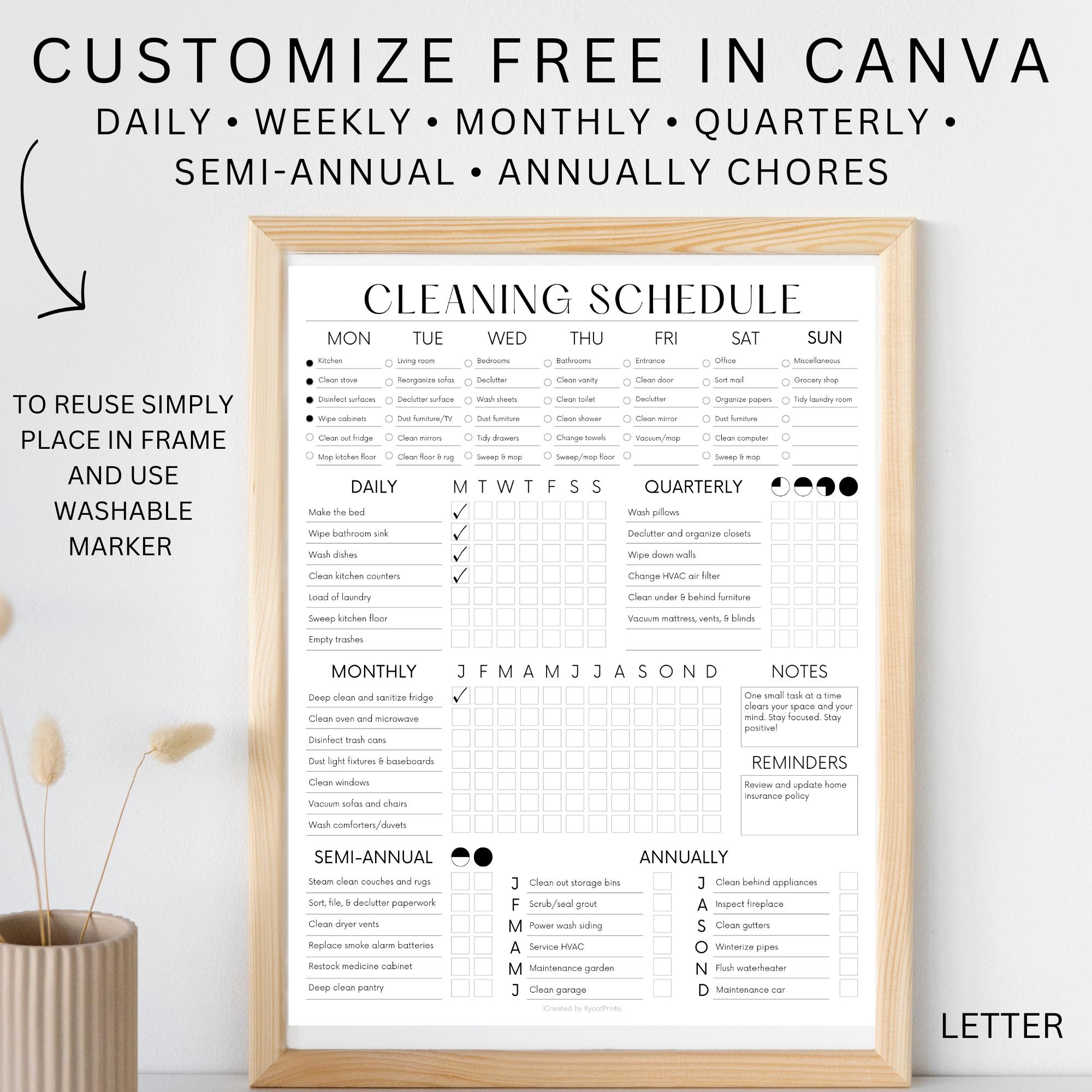 EDITABLE Cleaning Schedule PRINTABLE Cleaning Household Chore Chart ...