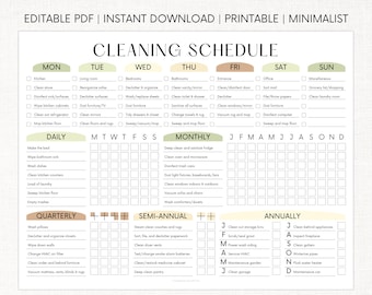 EDITABLE Adult Cleaning Schedule PRINTABLE Cleaning List Household Chore Chart ADHD Cleaning Planner Daily Weekly Monthly Yearly Checklist