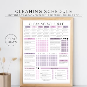 EDITABLE Cleaning Schedule PRINTABLE Cleaning Household Adult Chore Chart ADHD Cleaning Planner Daily Weekly Monthly Cleaning Checklist pdf