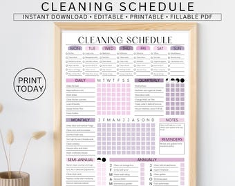 EDITABLE Cleaning Schedule PRINTABLE Cleaning Household Adult Chore Chart ADHD Cleaning Planner Daily Weekly Monthly Cleaning Checklist pdf