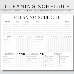 EDITABLE Cleaning Schedule PRINTABLE Cleaning Household Adult Chore Chart ADHD Cleaning Planner Daily Weekly Monthly Cleaning Checklist pdf