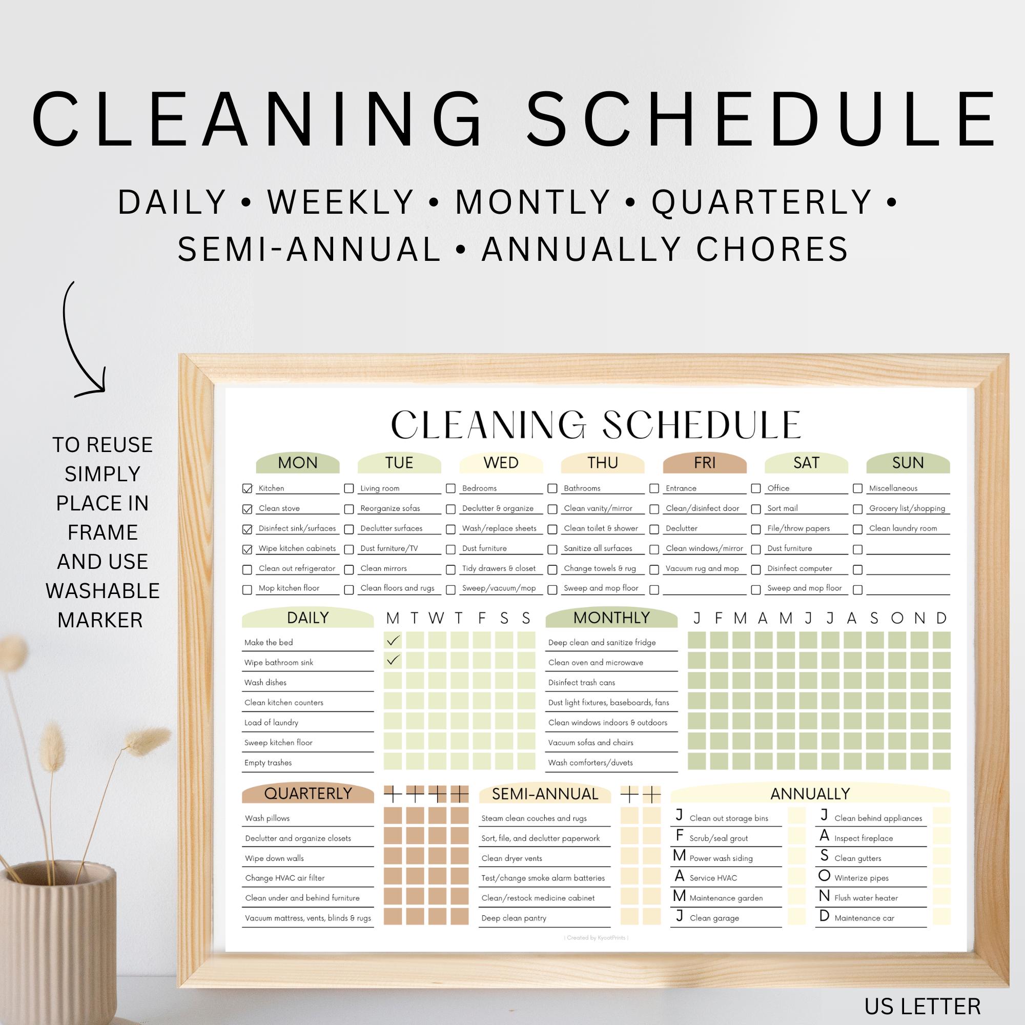 EDITABLE Cleaning Schedule PRINTABLE Cleaning List Household Chore ...