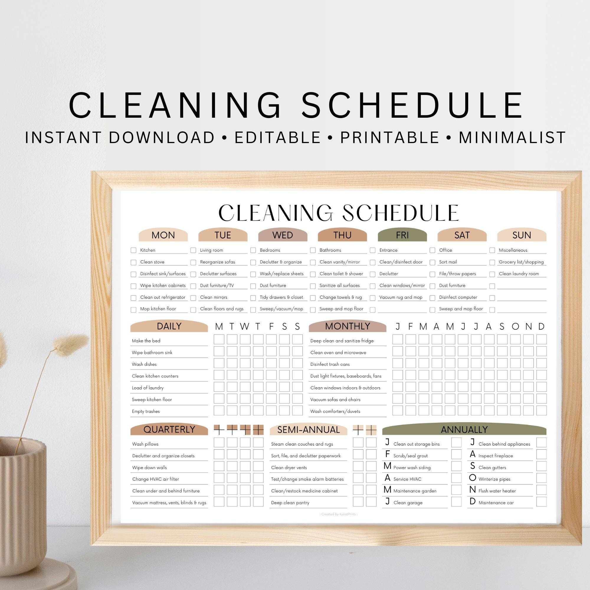 EDITABLE Cleaning Schedule PRINTABLE Cleaning List Household Chore ...