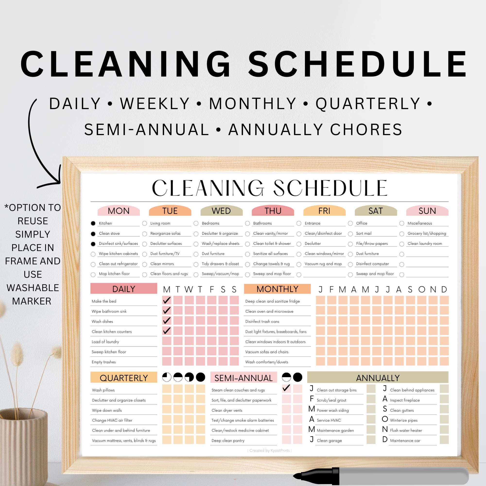 EDITABLE Cleaning Schedule PRINTABLE Cleaning List Household Chore ...