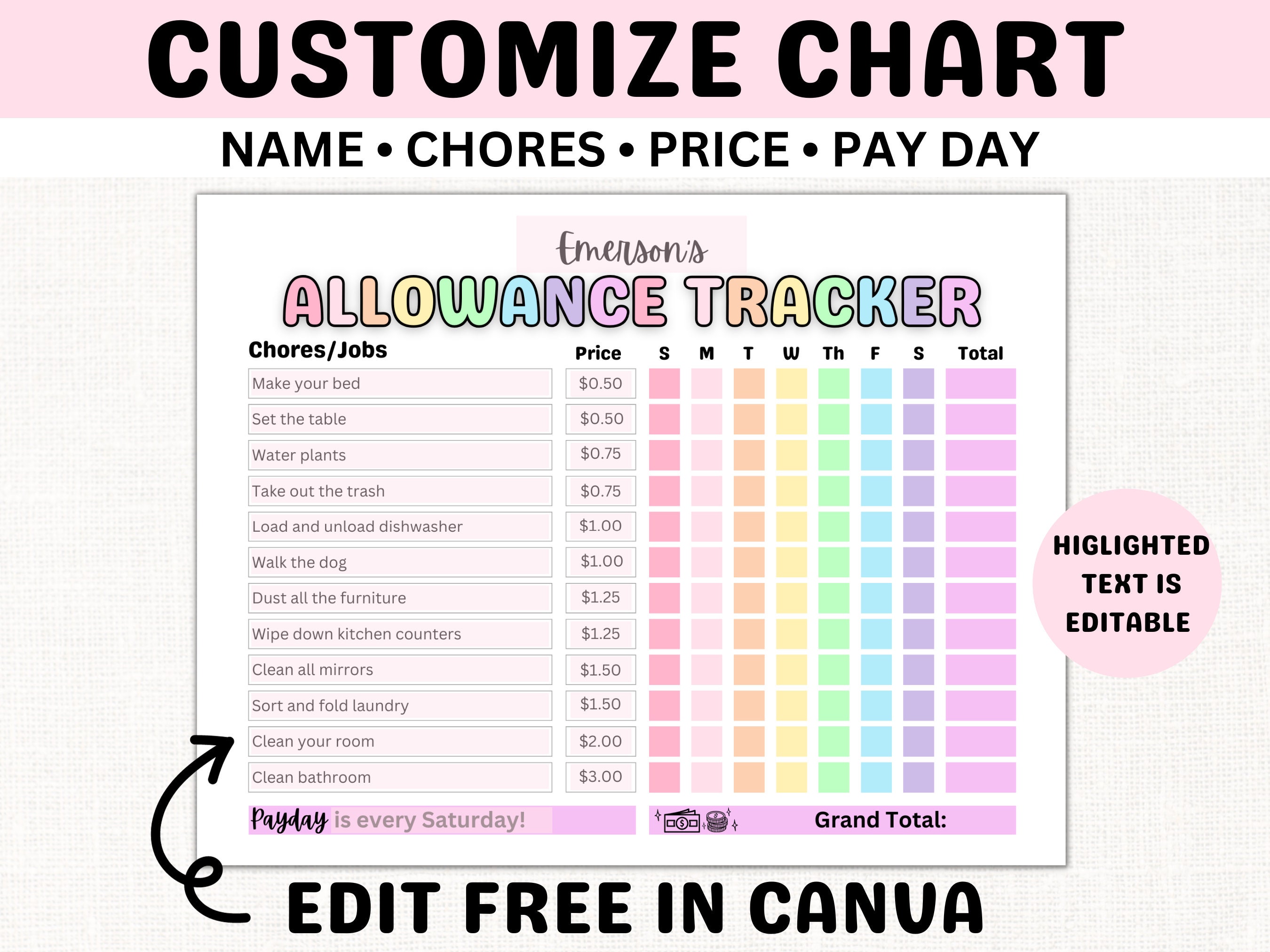 Allowance Tracker for Kids How to Earn Money Chart EDITABLE Allowance ...