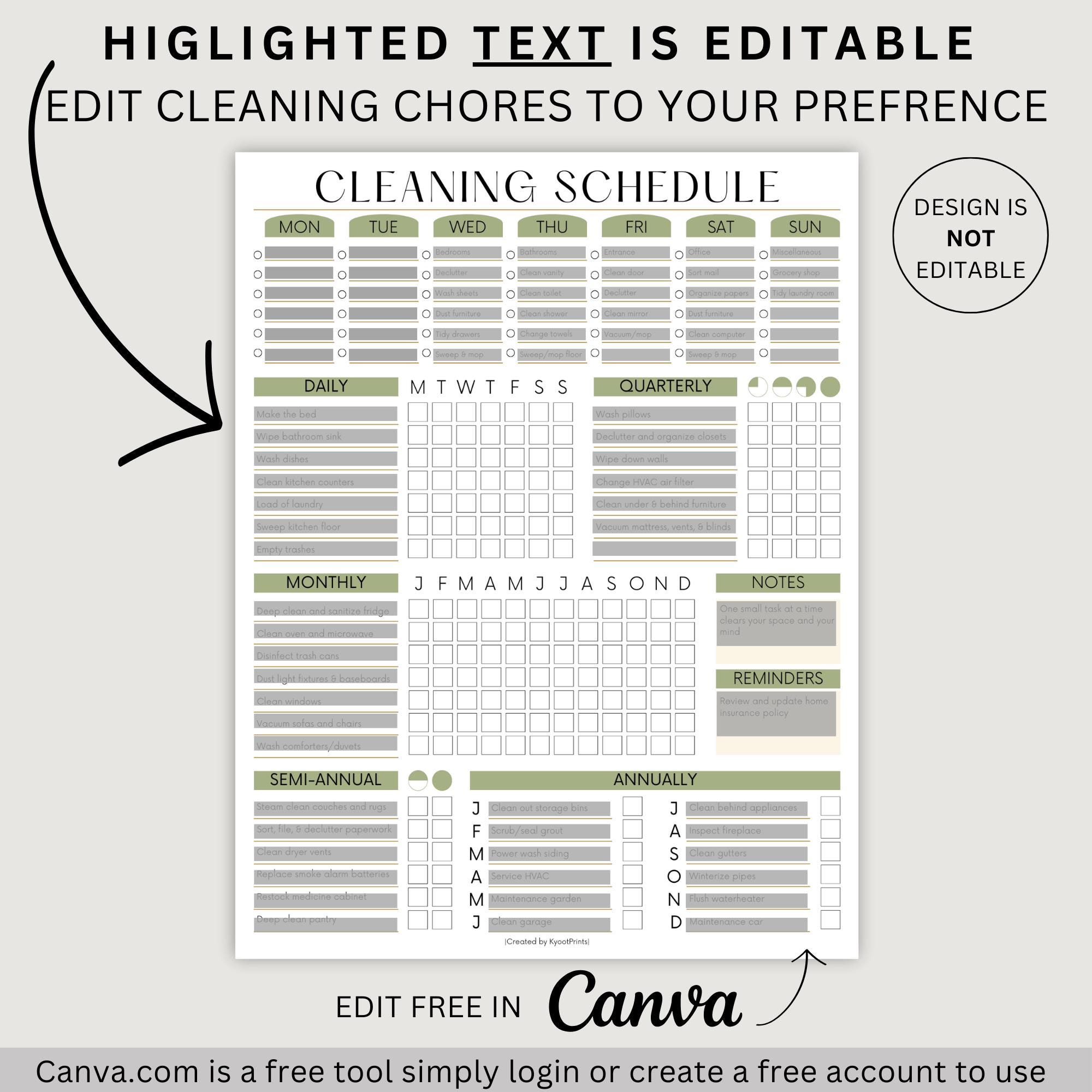 EDITABLE Cleaning Planner PRINTABLE Cleaning Household Chore Chart ...