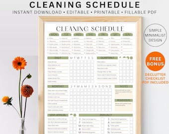 BEWERKBARE Schoonmaakplanner AFDRUKBARE Schoonmaakschema huishoudelijk karwei volwassene ADHD schoonmaakchecklist dagelijks wekelijks Maandelijks schoonmaakschema pdf