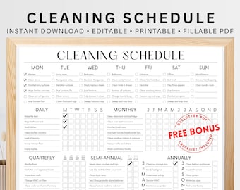 EDITABLE Cleaning Schedule PRINTABLE Cleaning List Household Chore Chart ADHD Cleaning Planner Daily Weekly Monthly Cleaning Checklist pdf