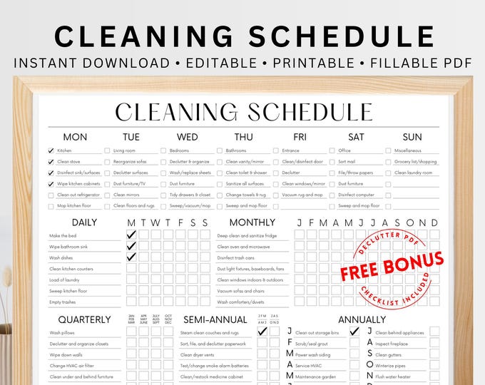 EDITABLE Cleaning Schedule PRINTABLE Cleaning List Household Chore ...