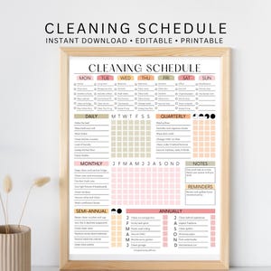 BEWERKBAAR schoonmaakschema AFDRUKBARE schoonmaaklijst Huishoudelijk karweischema ADHD-schoonmaakplanner Dagelijks Wekelijks Maandelijks schoonmaakchecklist pdf