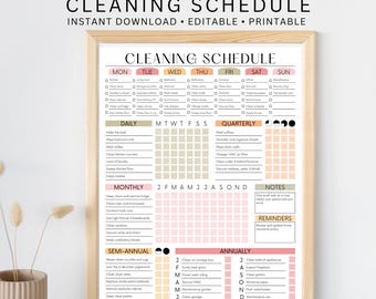 EDITABLE Cleaning Schedule PRINTABLE Cleaning List Household Chore Chart ADHD Cleaning Planner Daily Weekly Monthly Cleaning Checklist pdf