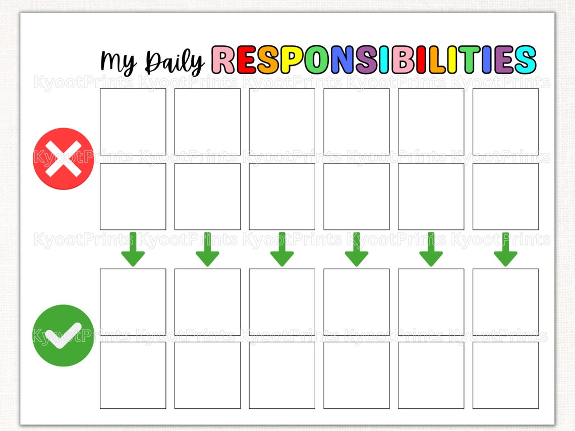 Kids Responsibility Chart With Pictures PRINTABLE Daily Responsibility ...