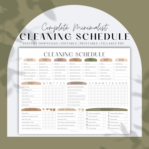 BEWERKBARE schoonmaakchecklist AFDRUKBARE lijst met schoonmaakschema's Huishoudelijk karweischema voor volwassenen ADHD Schoonmaakplanner Dagelijks Wekelijks Maandelijks pdf