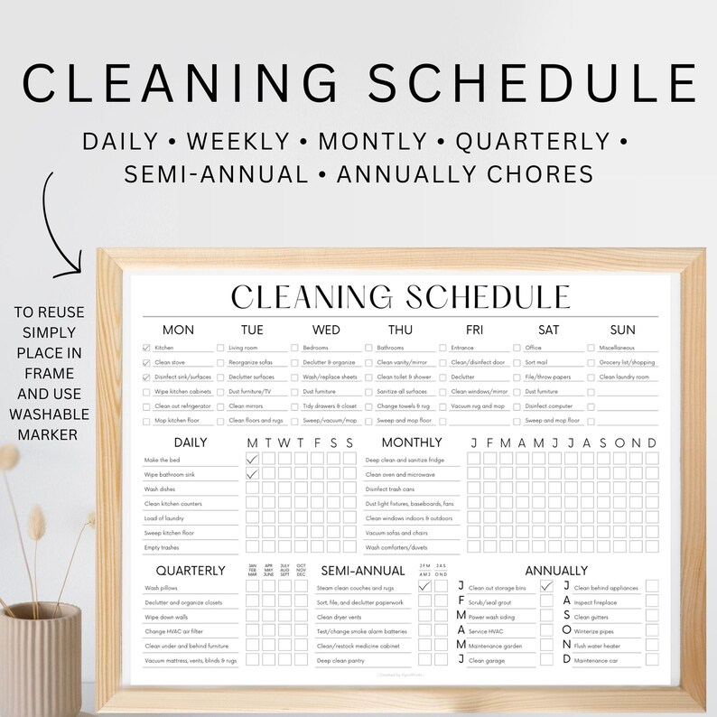EDITABLE Cleaning Schedule PRINTABLE Cleaning List Household Chore