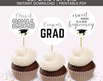 Toppers de cupcake para formatura, Formatura 2026, Decorações de formatura, Lembrancinhas para festa de formatura, Palitos para cupcake de formatura, Etiquetas adesivas para formatura