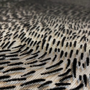 Black Flock Prints Tulle Fabric - Ideal for Evening Gowns, Bridal Dresses, and Decor.