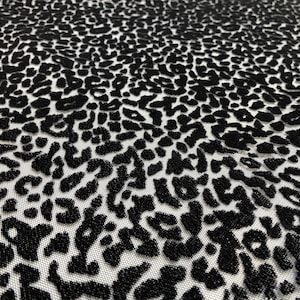Schwarzer Leopard Tüll Stoff.Schwarz Tüll Stoff mit Beflockung Leopard Gemustert.Für Kleider,Röcke,Abend Kleid,Dekoration,Liste für 1 yard.
