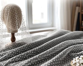 Ivory Mini Polka Dot Mesh Tulle Fabric, Bridal Lace