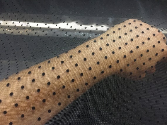 ブラック水玉模様のチュール生地：幅59インチのフロッキングドット