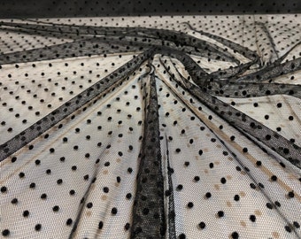 Black Polka Dots Tulle Fabric.Black Bridal Tulle Fabric with Flocking Dots.For Dresses,Prom,Decoration,Evening Dress,Girl's skirts.