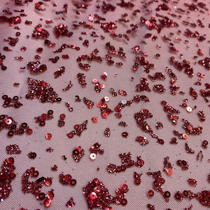 Sparkling Red Sequin Tulle Fabric: 57&#39;&#39; Wide, Prom & Evening Dress