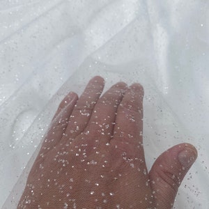 Shimmering Off-White Tulle Fabric for Glamorous Bridal Looks.Spraying Glitter Tulle. 57&#39;&#39; Wide (150cm) ,Wedding Dress,Evening Dress Tulle.