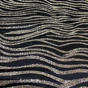 Sparkle Cappuccino Wavy Design, Glamorous Glitter Tulle Fabric for Prom & Bridesmaids -  - Sold by the Yard