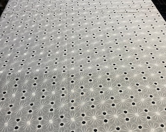 Floral Embroidered Cotton Eyelet Fabric: Off-White, 51" Wide