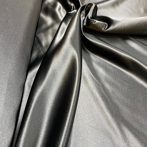 Black Matte Satin Fabric.Satin Dress Fabric by the yard.Engagement,Graduation,Bridesmaid Dress,Ball Gown,Evening Dress