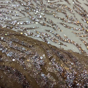 Bronze Wave Sequin Tulle Fabric: 57&#39;&#39; Width