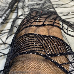 Black Flock and Silver Glitter Printed Tulle Fabric.For Prom Dress,Wedding,Engagement Dress,Girl Skirts.Party Decoration.