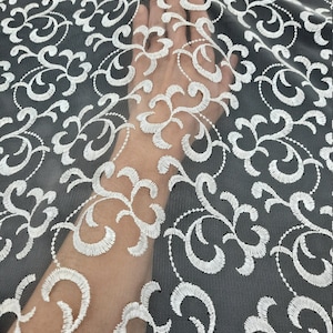 Elegant Ivory Tulle with Floral Embroidery: Versatile Fabric for Every Project