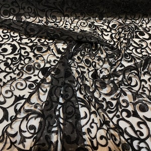 Black Ivy Flock Tulle & Lace Fabric for Prom, Costumes, Engagement – Perfect for Girl Skirts and Party Decor