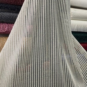 Embossed Glitter Ivory Tulle.Long Stripe Pattern,Platinum Print Tulle Fabric.For wedding dresses, proms, evening dresses. Sold as a yard