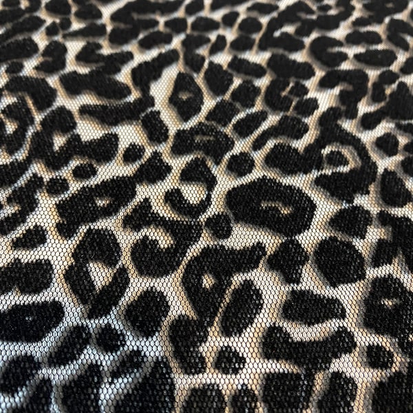 Black Leopard Tulle Fabric.Black Tulle Fabric with Flocking Leopard Patterned.For Dresses,Skirts,Evening Dress,Decoration,List for 1 yard.