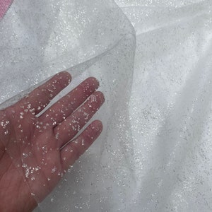 Dazzling Sprayed Shimmer Ivory Tulle Fabric -  118 Inch Wide - Wedding Dress, Bridesmaid Dress, DIY Sewing Fabric.