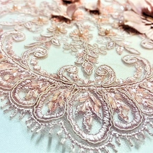 3D Floral Tulle Lace Fabric: Pink Sequins, Pearls & Beads